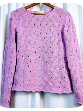 I. Magnin Lilac Pink Cashmere Openwork Long Sleeve Pullover Sweater Sz S